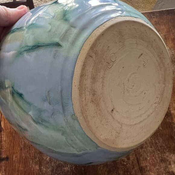 Handmade Large Blue Swirl Pottery Bowl - Picture 5 of 5